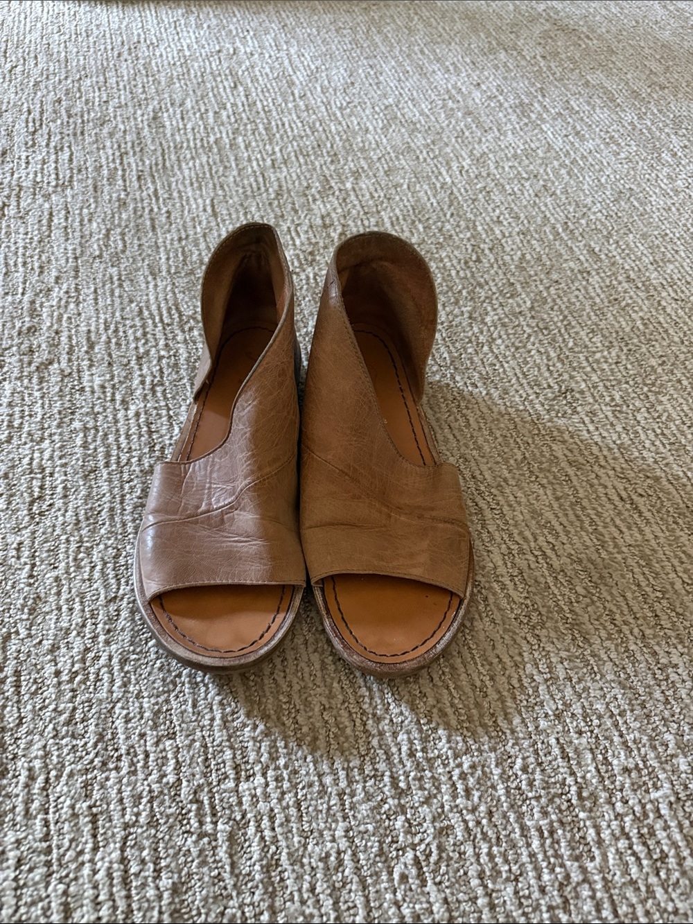 Free People Brown Open-Toe Leather Slingback Sandals
